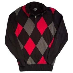 Carbon Men's Black Red Argyle 1/4 Zip Pullover Sweater